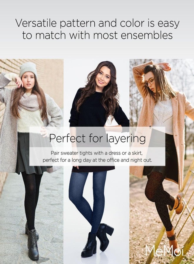 MeMoi Textured Argyle Sweater Tights Winter White Small/Medium - Image 4
